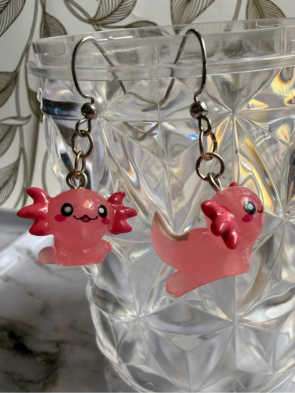 Pink Axolotl Dangle Earrings – Cute Accessories